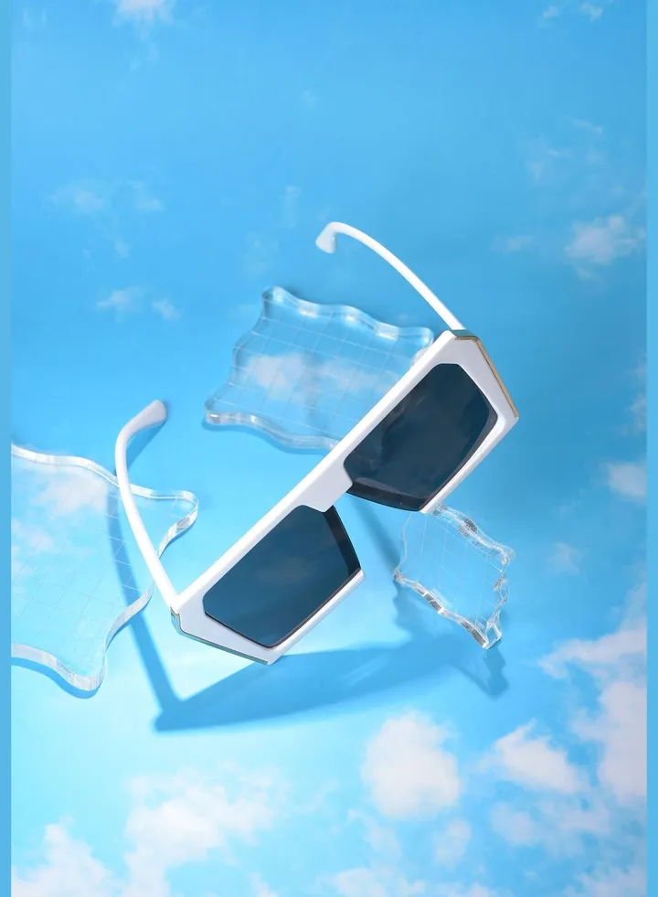 Women Black Lens White Oversized Sunglasses