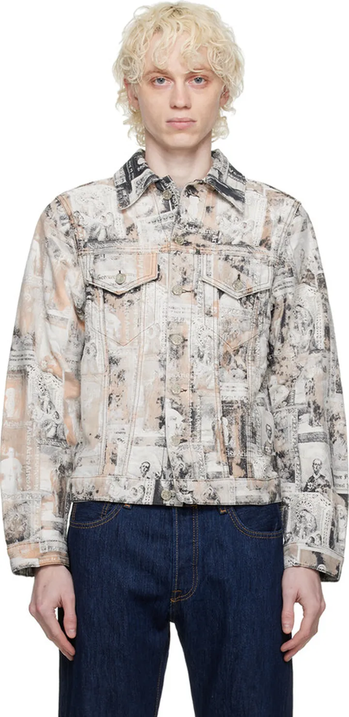Aries Beige & White Santino Trucker Denim Jacket