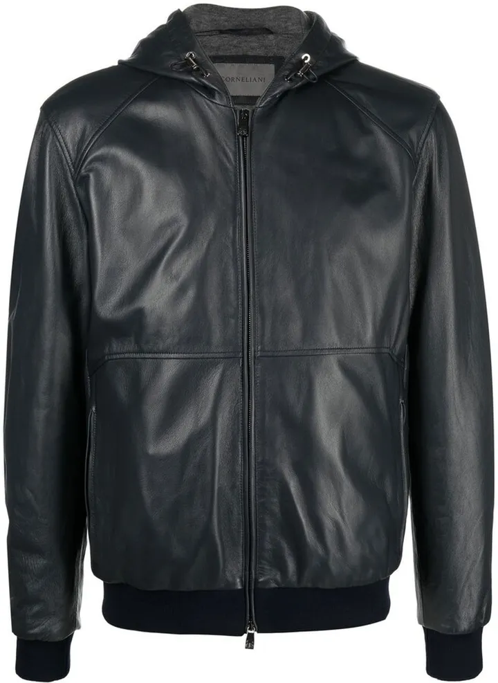 Hooded Zipped-Up Leather Jacket