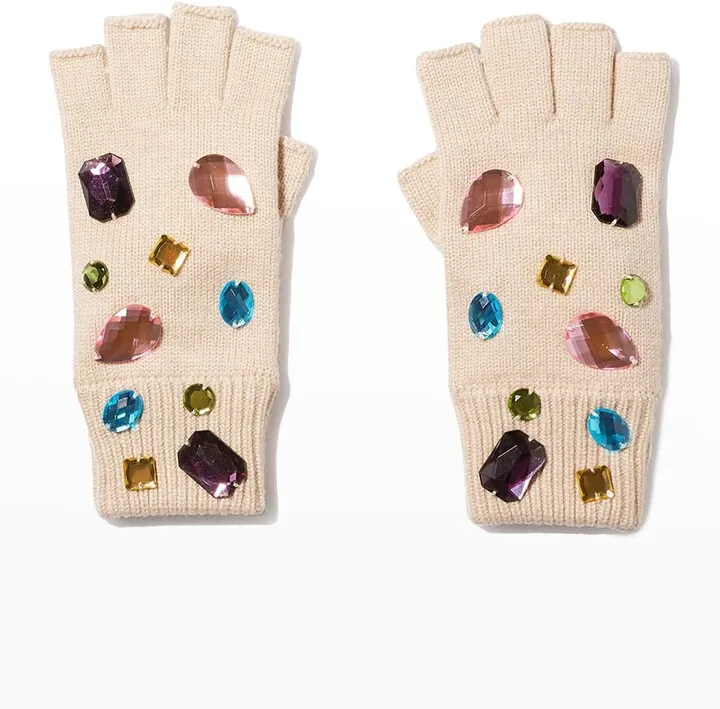 Mixed Jewel Fingerless Knit Gloves