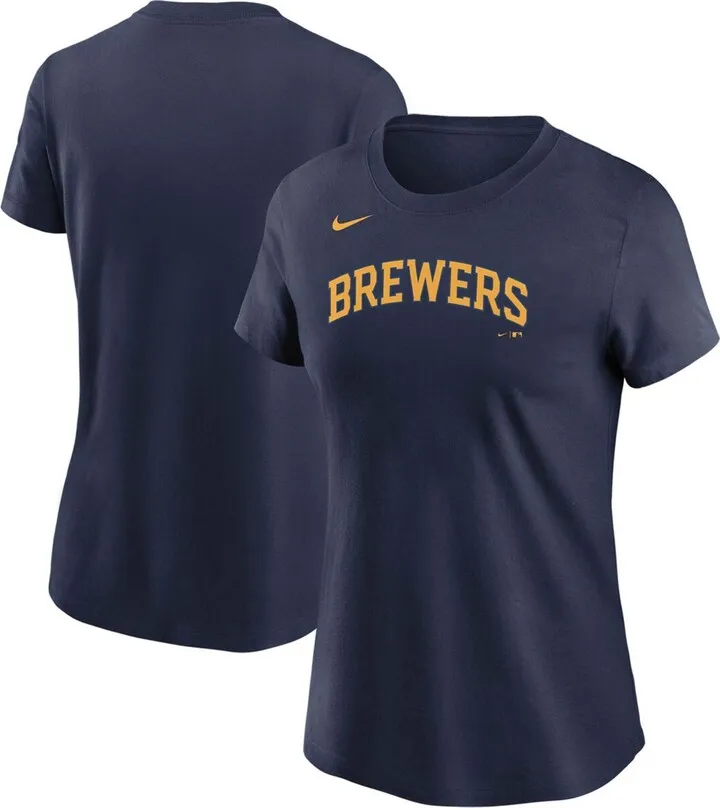 Women's Navy Milwaukee Brewers Wordmark T-shirt