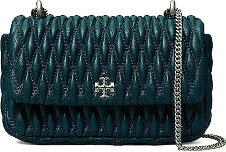 Tory Burch Kira Ruched Mini Flap Bag (Teal Night) Handbags