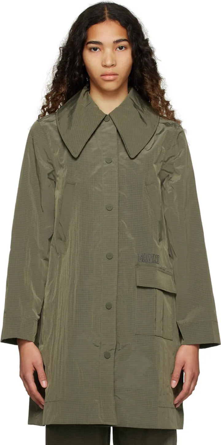 GANNI Khaki Printed Coat