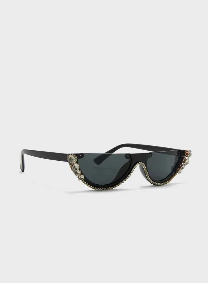 Jeweled Slim Cat Eye Sunglasses