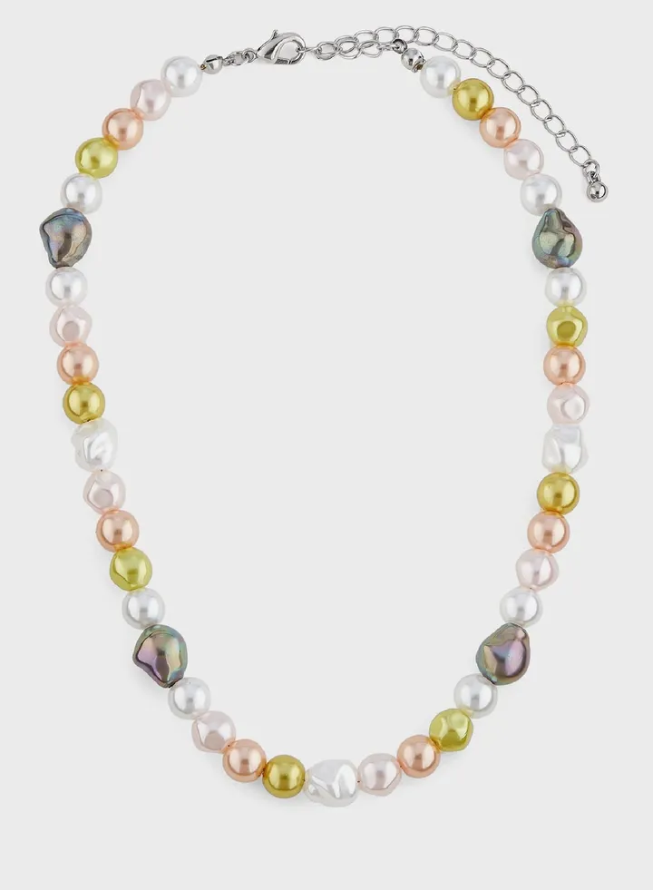 Multi Color Pearl Choker Necklace