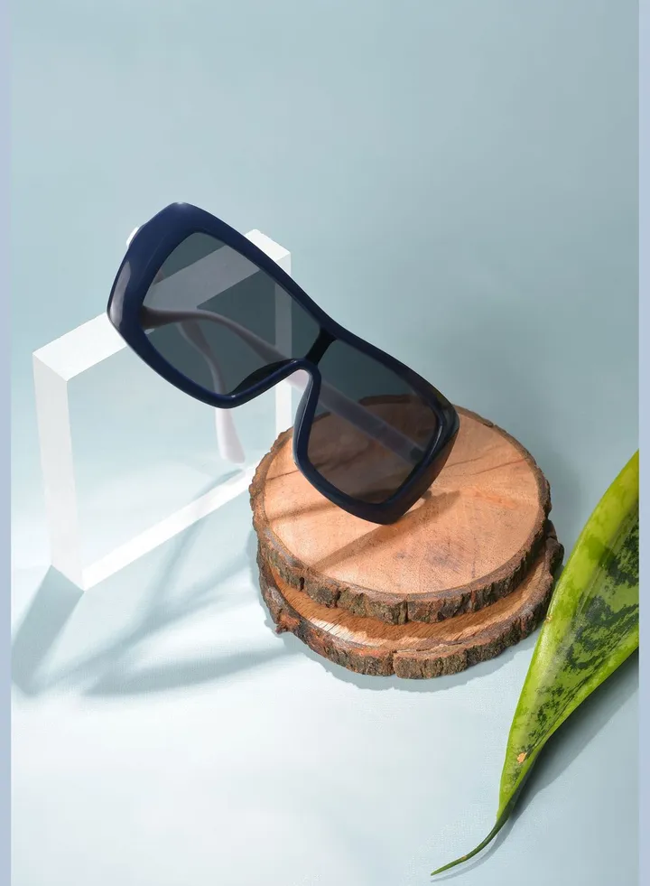 Men Black Lens Black Oversized Sunglasses