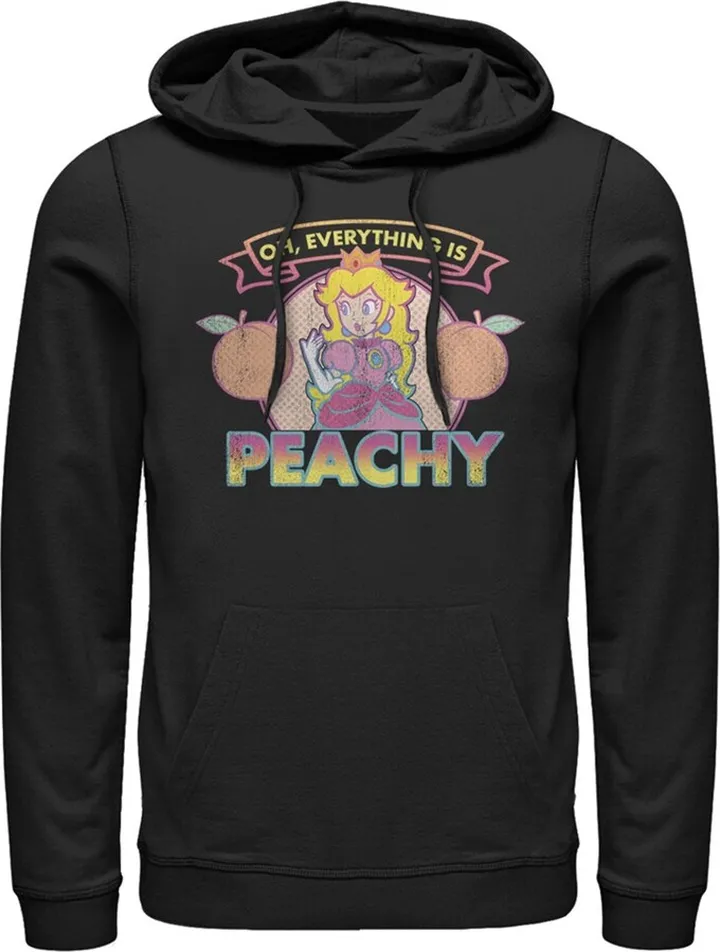Men's Nintendo Super Mario Princess Peach Everything Peachy Pull Over Hoodie - Black - X Large