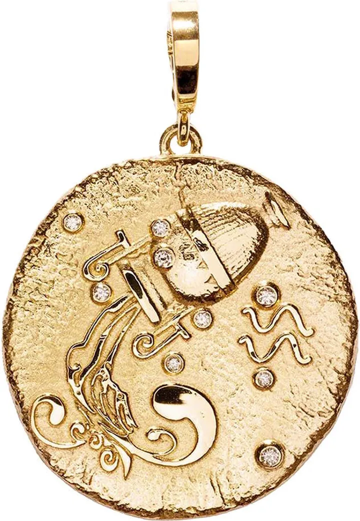 Of The Stars Aquarius Large Coin Yellow Gold Charm
