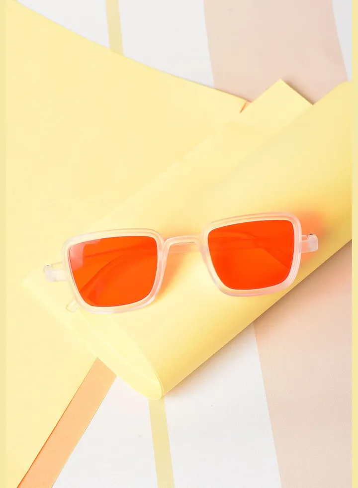 Men Orange Lens White Wayfarer Sunglasses