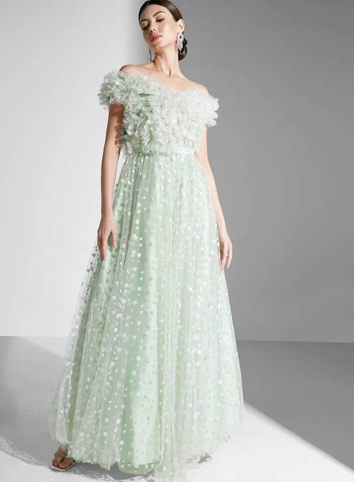 Rosette Tulle Gown