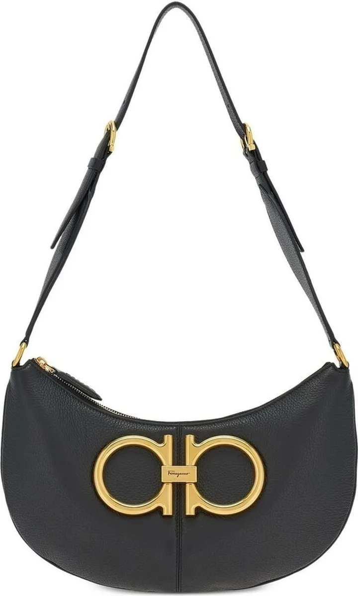 Black Maxi Gancio Leather Shoulder Bag