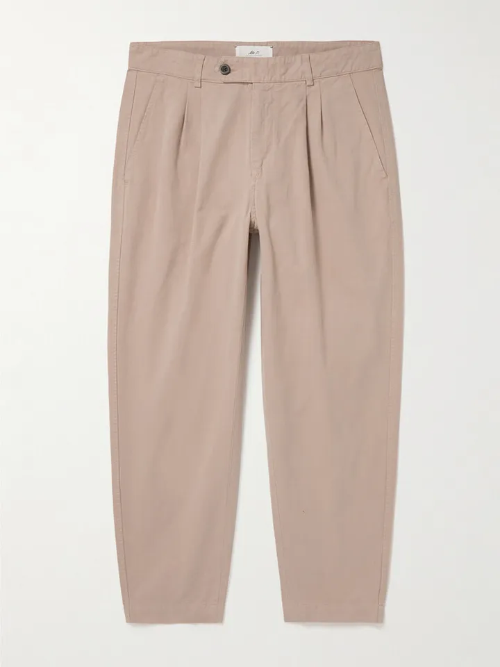 Tapered Cropped Garment-Dyed Organic Cotton-Twill Trousers