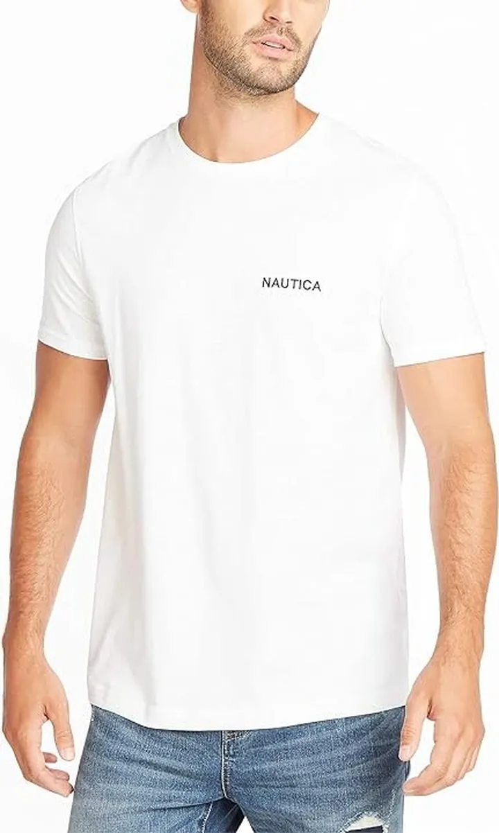 Nautica Men's Short Sleeve Solid Crew Neck T-Shirt (Bright White Solid) Men's T Shirt