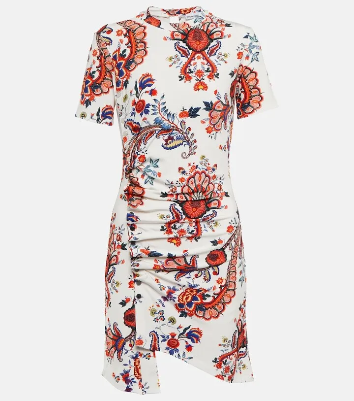 Floral asymmetric jersey minidress