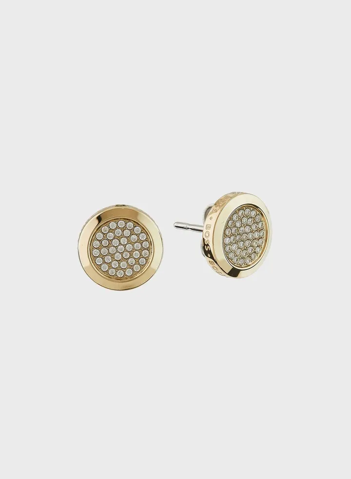 Ionic Gold Stainless Steel With Crystal Stud Earrings