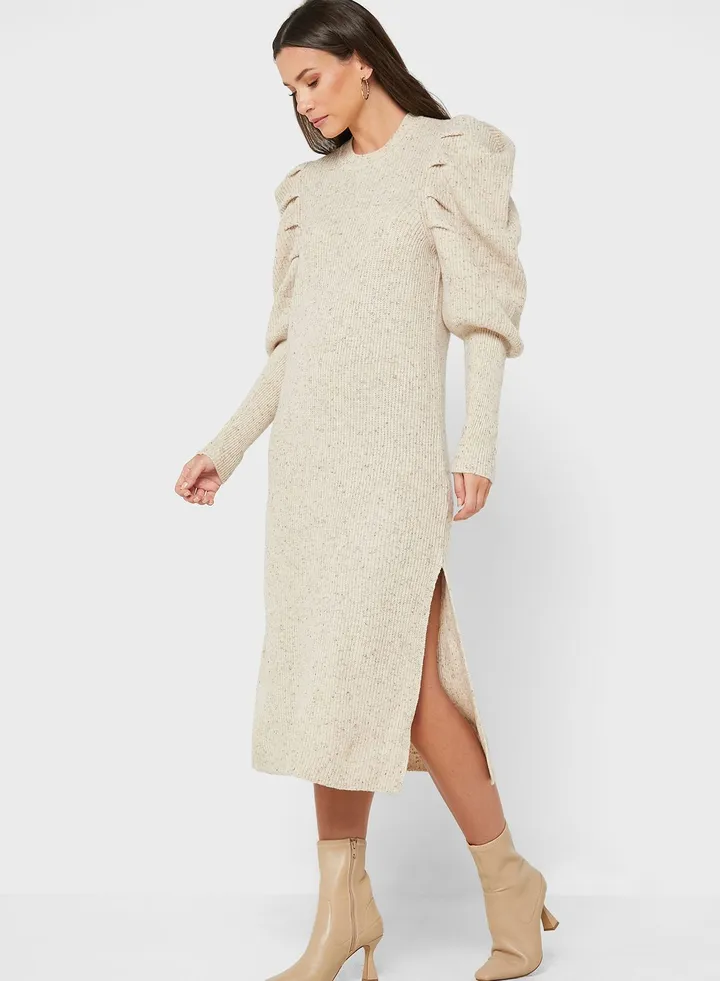 Crew Neck Puff Sleeve Dress
