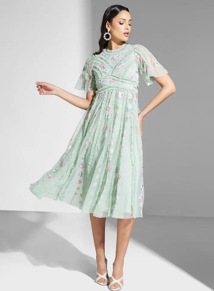 Floral Printed Pleated Dress