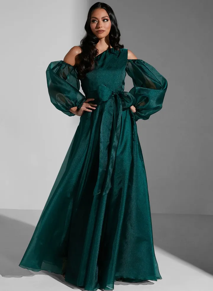 Hadia Ghaleb One Shoulder Shimmer Dress