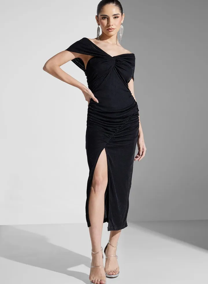 Bardot Front Slit Dress