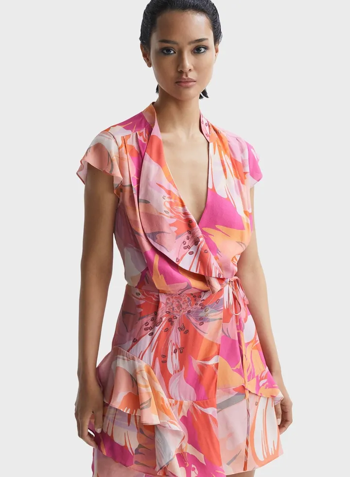 Cape Sleeve Printed Dress