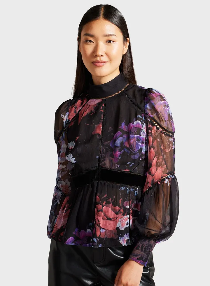 Velvet Trim Detail Top