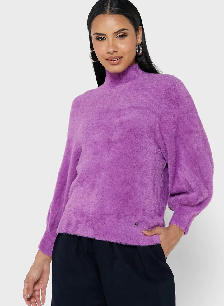 Puff Sleeve High Neck Sweater