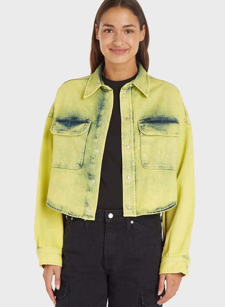 Pocket Detail Crop Denim Shirt