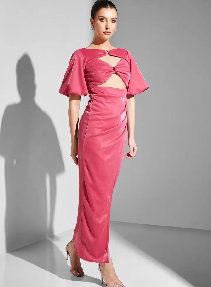 Cut Out Balloon Sleeve Dress