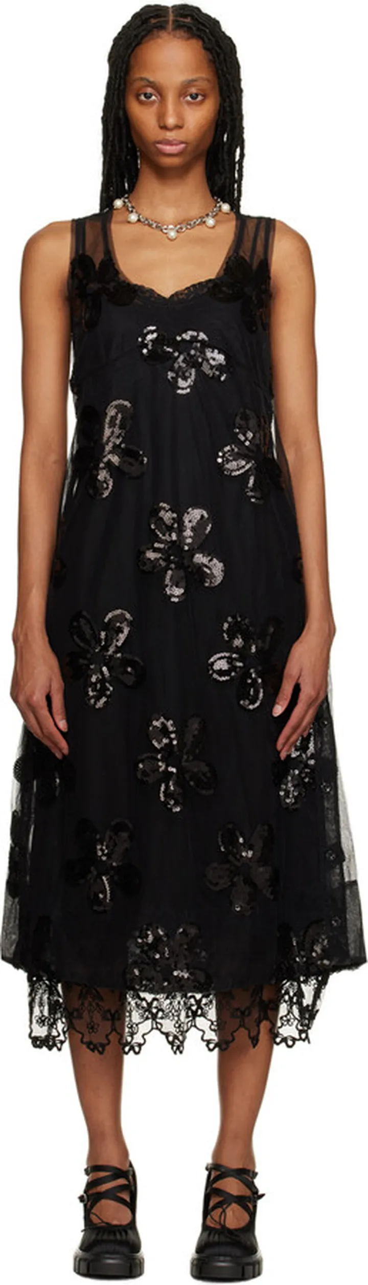 Simone Rocha Black Floral Midi Dress