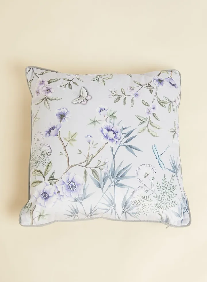 Velvet Floral Piped Cushion