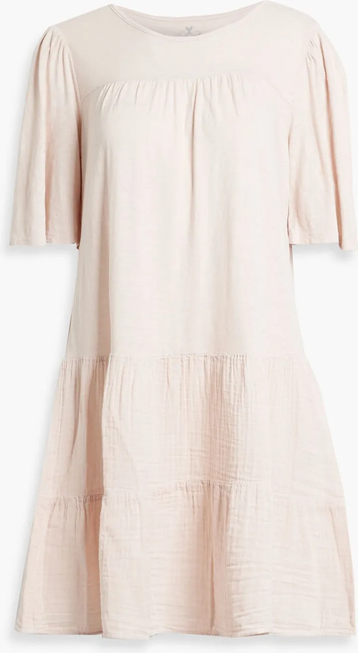 Kiley tiered gauze-paneled cotton-jersey mini dress