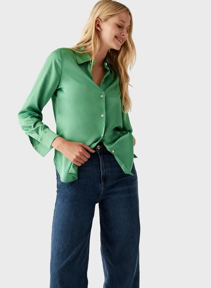 Satin Collared Long Sleeve Shirt