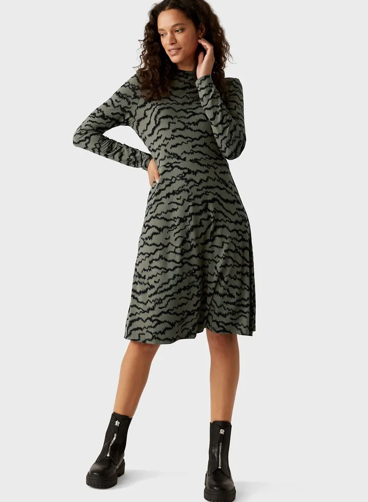 Jersey Printed High Neck Skater Dress