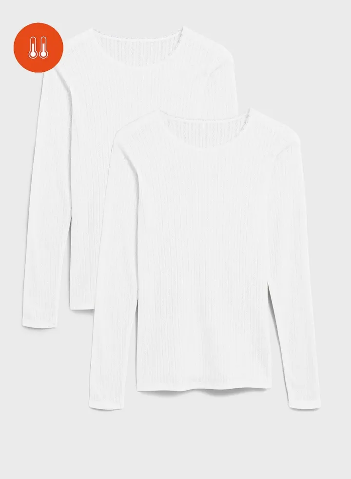2 Pack Pointelle Thermal Long Sleeve Top
