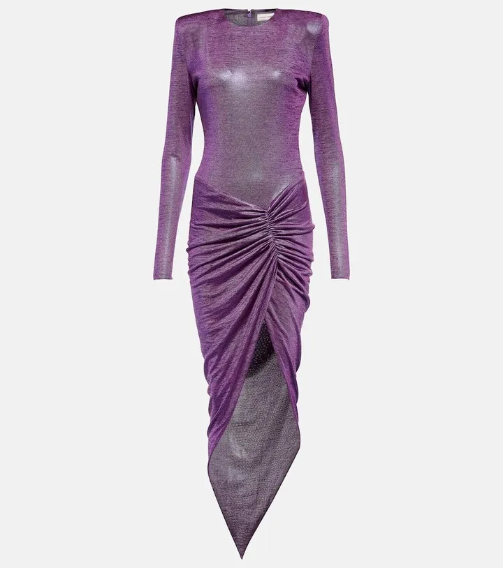 Asymmetrical draped midi dress