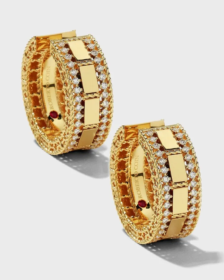 18k Yellow Gold Deco Diamond Edge Earrings