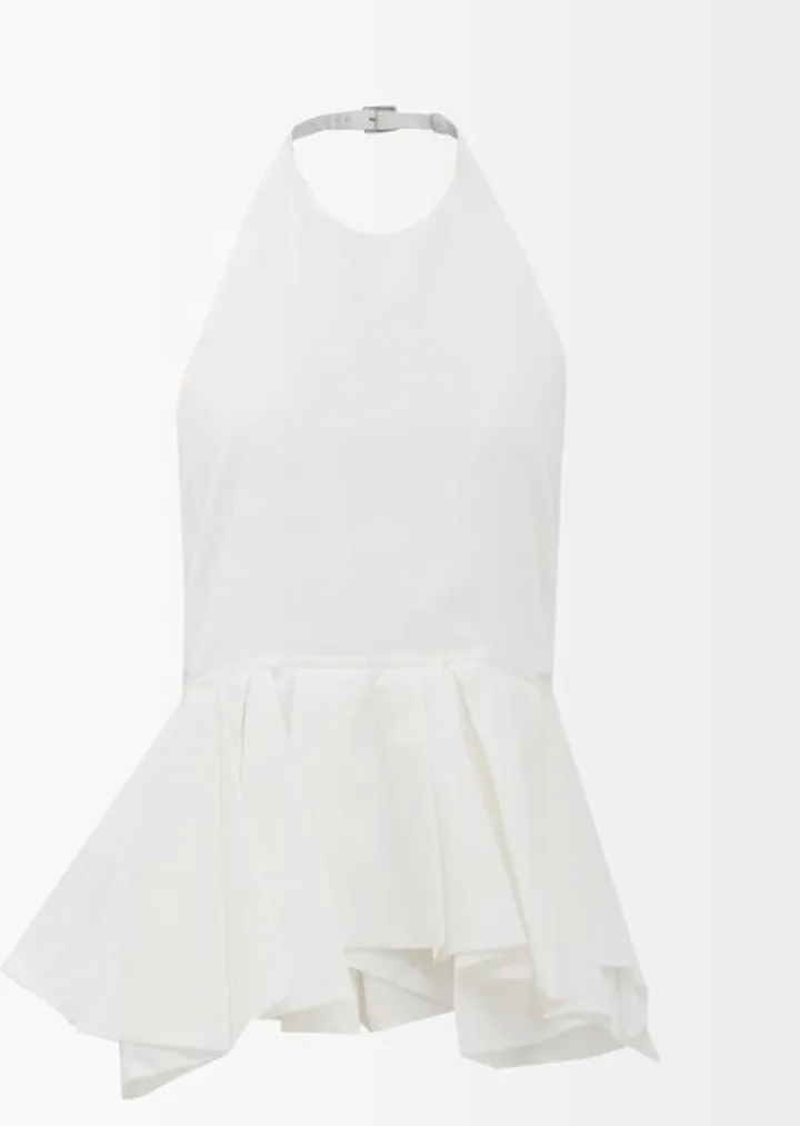 Peplum-hem Voile Halterneck Top