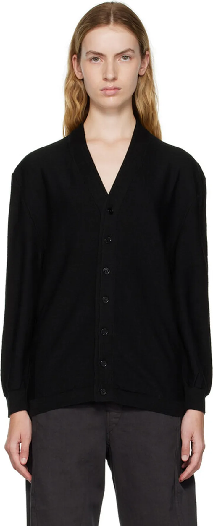 LEMAIRE Black Layered Y-Neck Cardigan