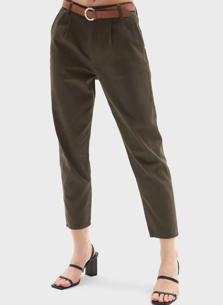 Belted High Waist Pants