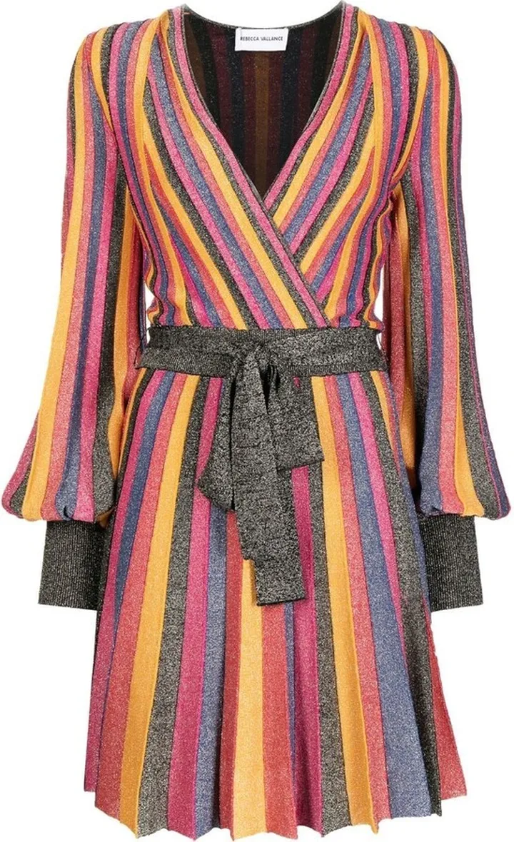 Striped Long Puff-Sleeve Mini Dress