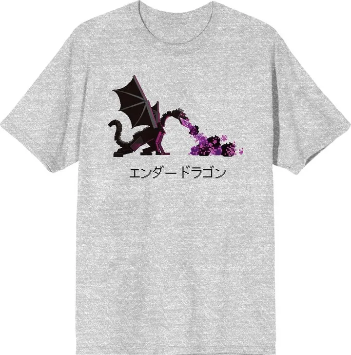 Minecraft Fire Breathing Ender Dragon Kanji Men’s Athletic Heather T-shirt-3XL