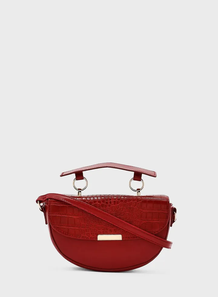 Croc Effect Handle Detail Cross Body Bag