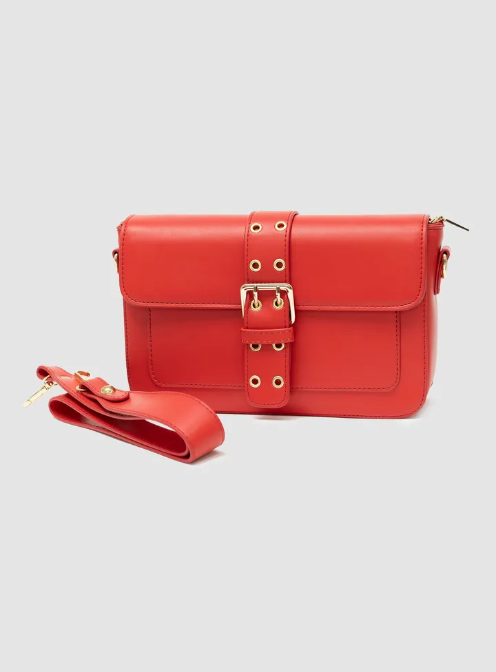 Solid Pattern Buckle Flap Closure Satchel Bag