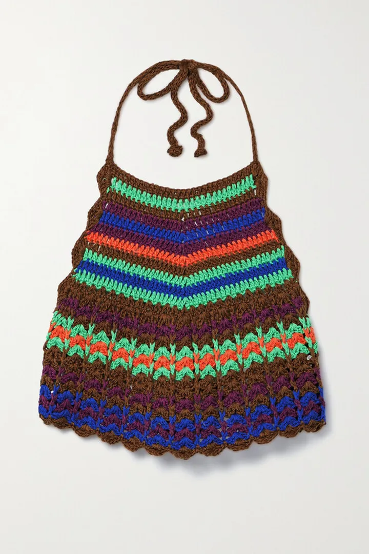 Miguelina - + Net Sustain Malen Cropped Crocheted Pima Cotton Halterneck Top - Brown