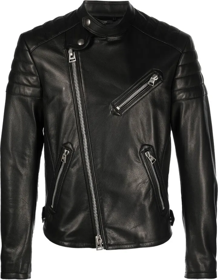 Zip-Pocket Leather Jacket