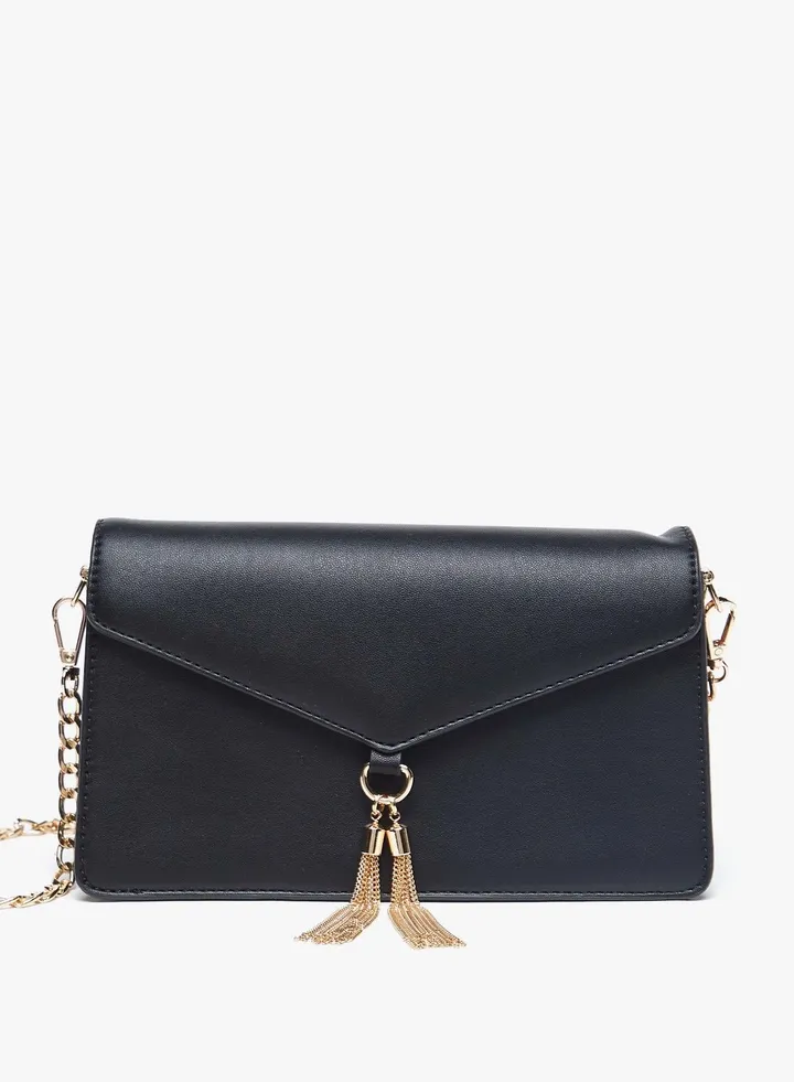 Womens Solid Crossbody Bag With Detachable Chain Strap And Flap Closure