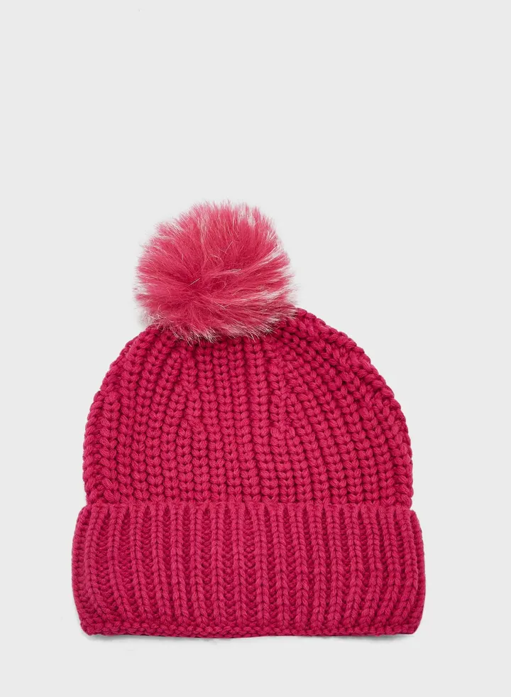 Knitted Faux Fur Pom Hat