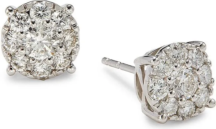 14K White Gold & 1.00 TCW Diamond Stud Earrings