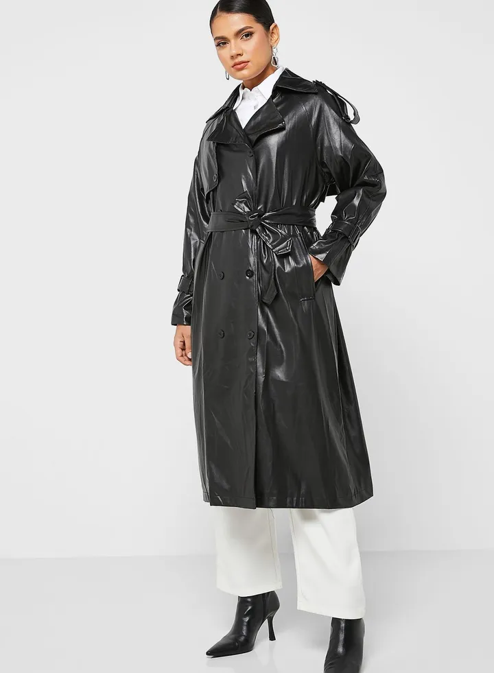 Leather Look Trench Coat