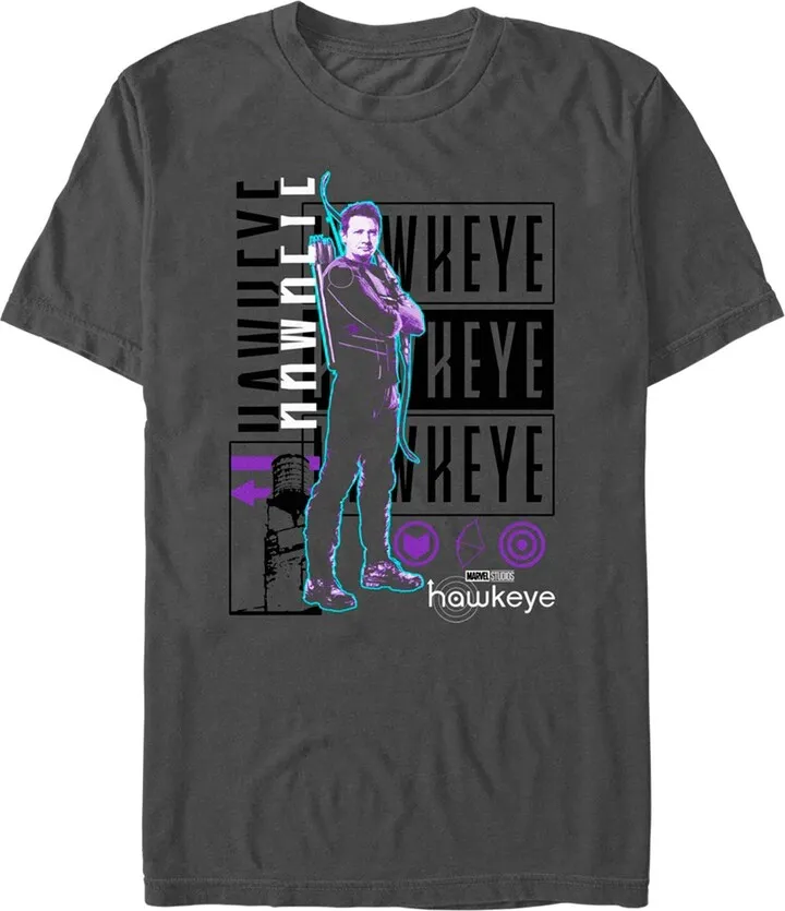 Men's Marvel Hawkeye Bright Neon Portrait T-Shirt - Charcoal - Large